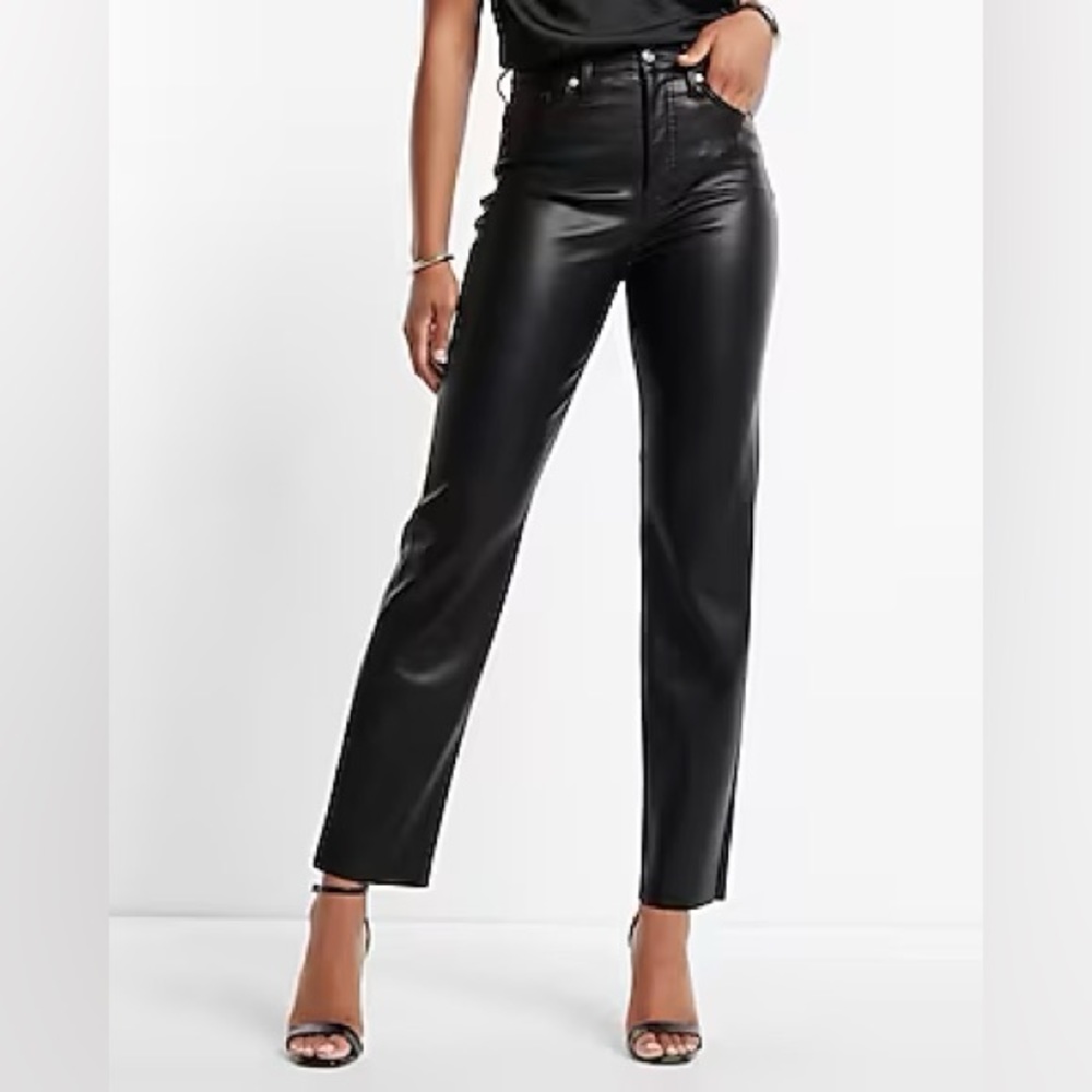 Super High Waisted Faux Leather Modern Straight Pant